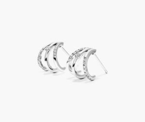 K White Gold Triple Row Diamond Huggie Earrings By Brevani