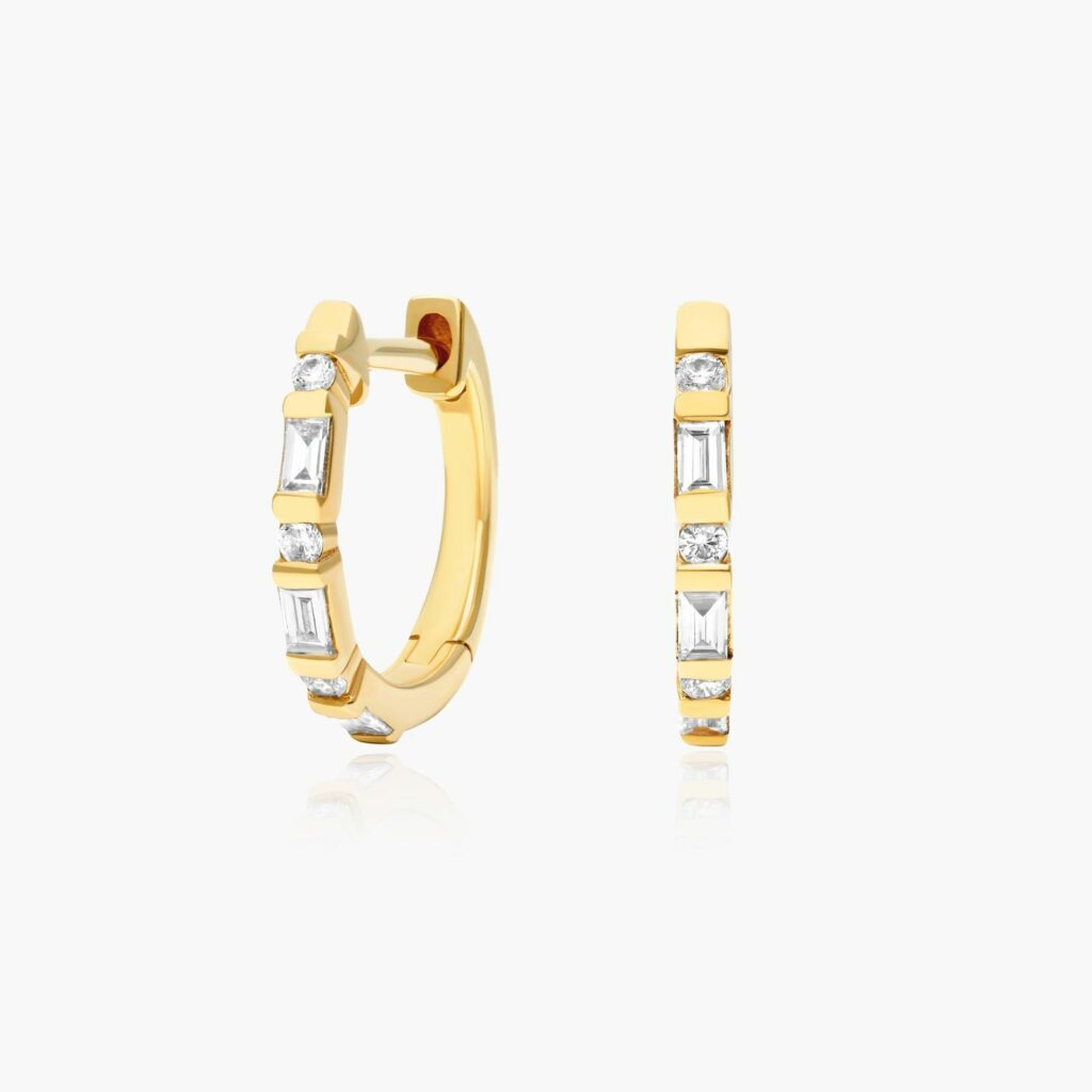 K Yellow Gold Baguette Huggie Hoop Earrings