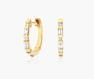 K Yellow Gold Baguette Huggie Hoop Earrings