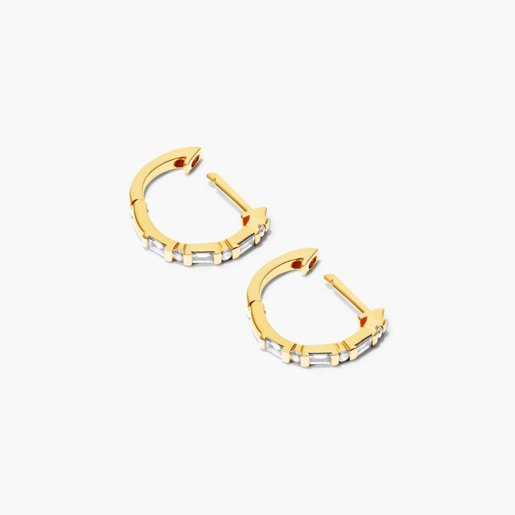 K Yellow Gold Baguette Huggie Hoop Earrings side