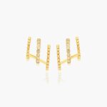 K Yellow Gold Bead And Diamond Three In One Huggie Earring By Brevani front