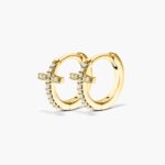 K Yellow Gold Cross Diamond Huggie Hoop Earrings By Brevani