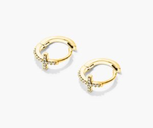 K Yellow Gold Cross Diamond Huggie Hoop Earrings By Brevani