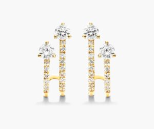 K Yellow Gold Diamond Double Row Huggie Earrings By Brevani