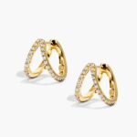 K Yellow Gold Split Diamond Huggie Hoop Earrings By Brevani