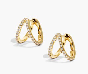 K Yellow Gold Split Diamond Huggie Hoop Earrings By Brevani