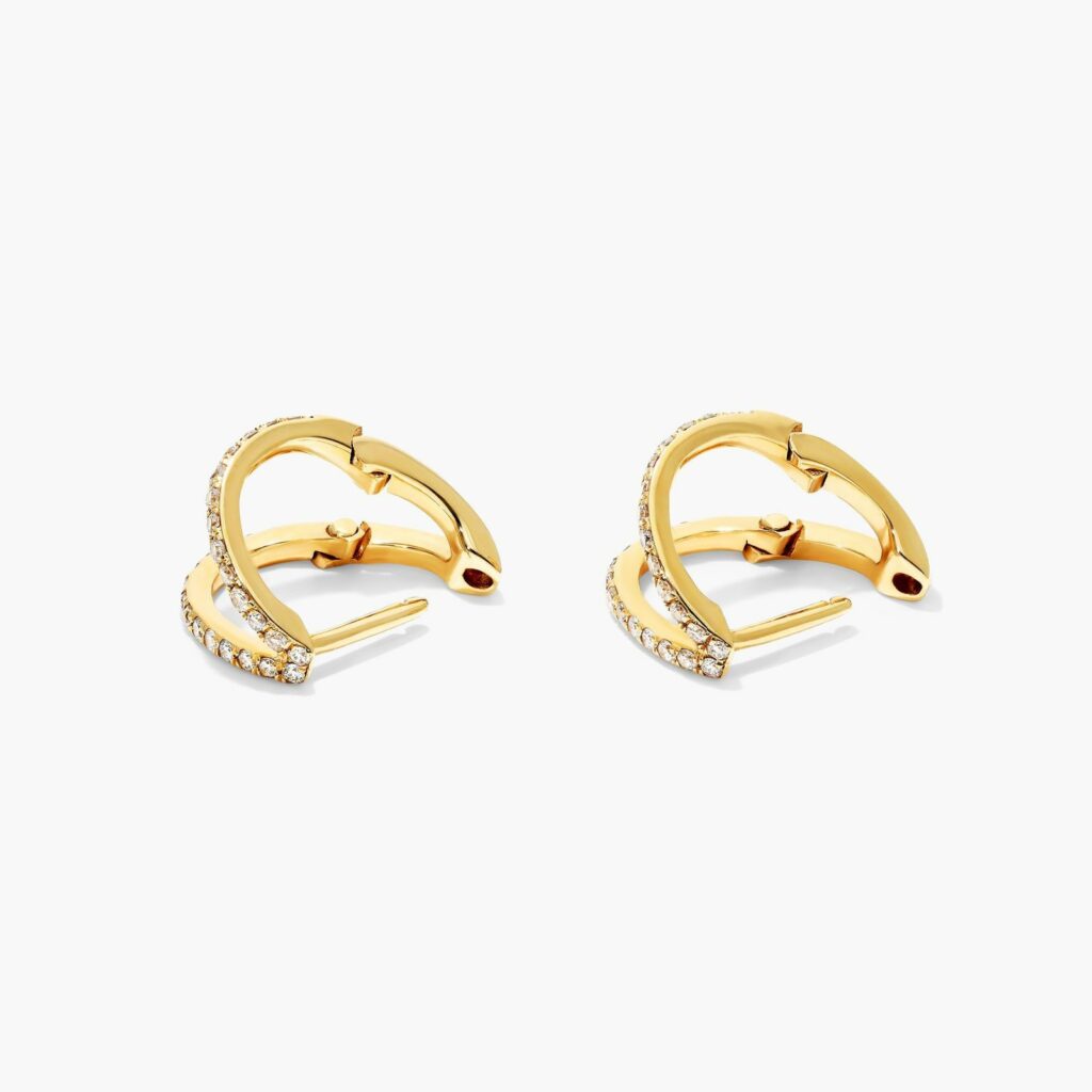 K Yellow Gold Split Diamond Huggie Hoop Earrings By Brevani