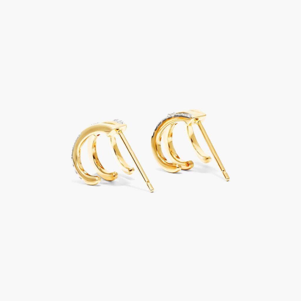 K Yellow Gold Triple Row Diamond Huggie Earrings By Brevani