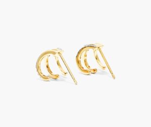 K Yellow Gold Triple Row Diamond Huggie Earrings By Brevani