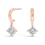 k rose gold princess cut huggie drop earrings