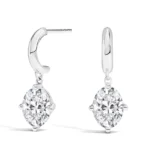 K White Gold Drop Huggie Oval Diamond Earrings