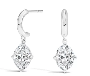 K White Gold Drop Huggie Oval Diamond Earrings