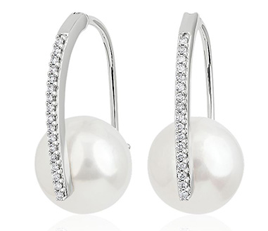 White Freshwater Pearl and Diamond Drop Earrings