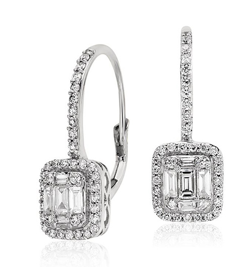 Baguette Diamond Lever Back Drop Earrings