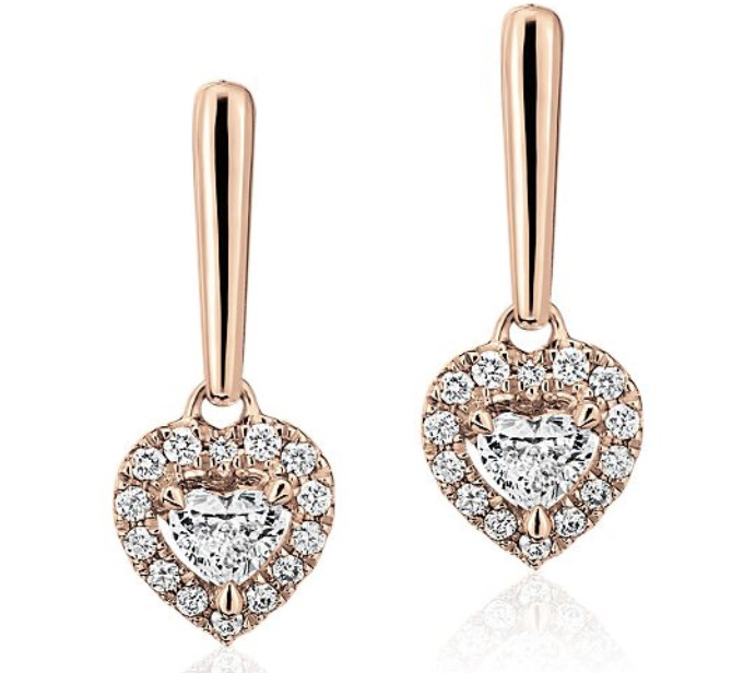 Heart-Shaped Diamond Halo Drop Earrings