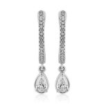 Diamond Huggie Hoop Earrings with Pear Drop in k White Gold