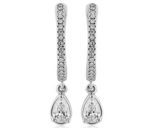 Diamond Huggie Hoop Earrings with Pear Drop in k White Gold