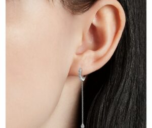 Diamond Mini Drop Earrings in k White Gold on ear