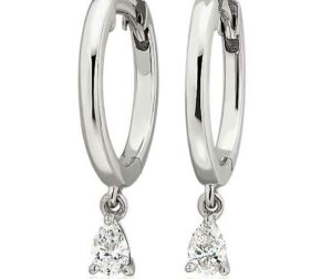 Diamond Pear Huggie Hoop Earrings in k White Gold