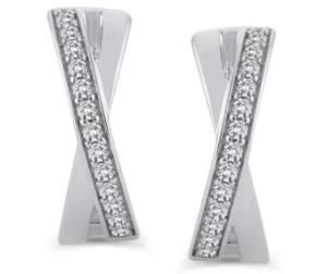 Interlocking Diamond Huggie Earrings white gold