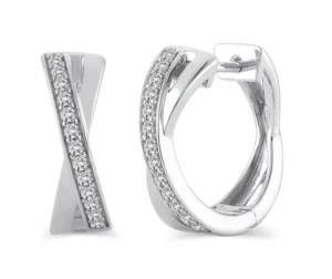 Interlocking Diamond Huggie Earrings white gold