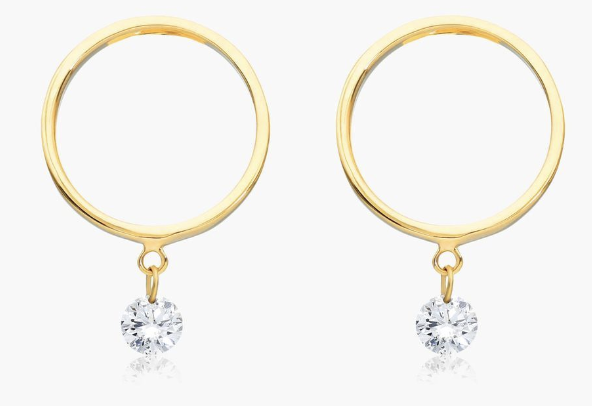 14K Yellow Gold Open Circle And Single Pierced Diamond Earrings By Brevani