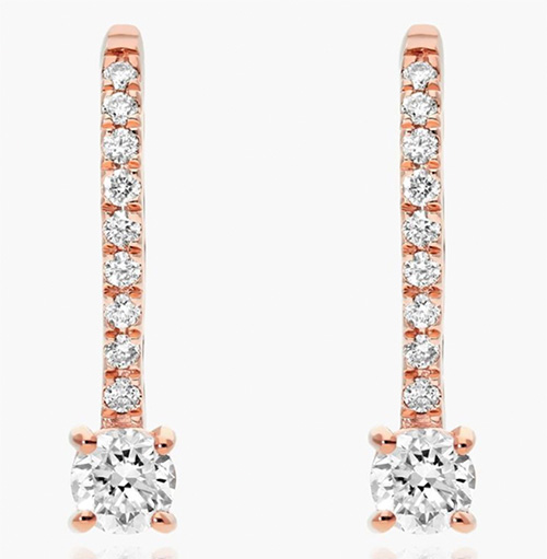 Round Diamond Drop Hoop Earrings