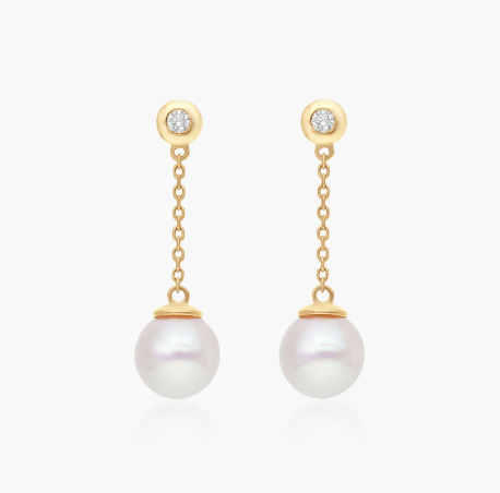 Cultured Akoya Pearl And Bezel Set Diamond Drop Earrings