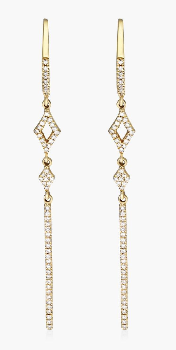 14K Yellow Gold Petite Lined Bar Diamond Earrings