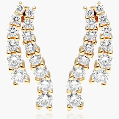 14K Yellow Gold Tidal Wave Lab-Created Diamond Drop Stud Earring