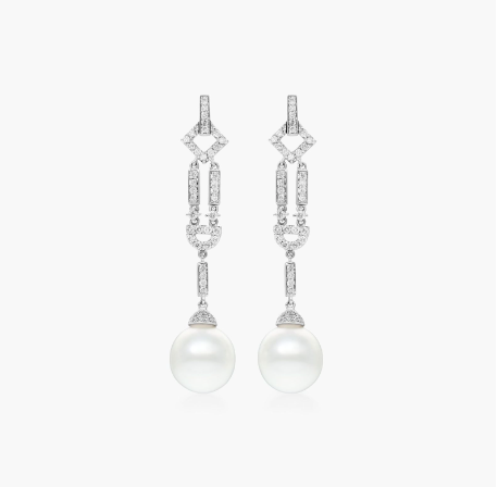 Diamond And Cultured South Sea Pearl Art Deco Drop Earrings