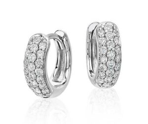 Mini Diamond Pave Huggie Hoop Earrings in k White Gold