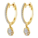 Oval Cluster Drop Diamond Huggie Earrings