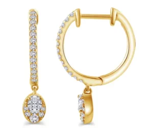 Oval Cluster Drop Diamond Huggie Earrings