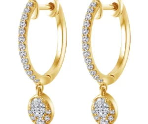 Oval Cluster Drop Diamond Huggie Earrings