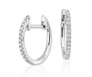 Petite Diamond Huggie Hoop Earrings in k White Gold