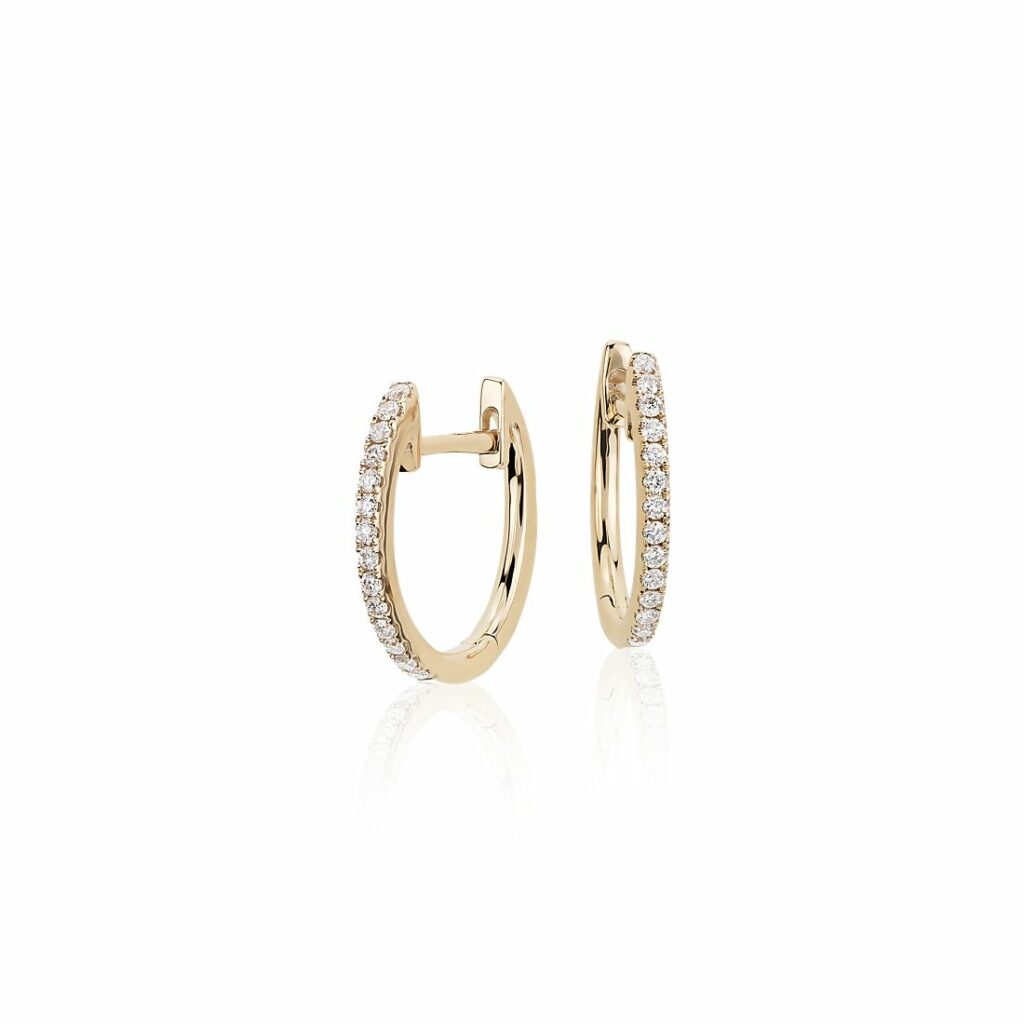 Petite Diamond Huggie Hoop Earrings in k Yellow Gold