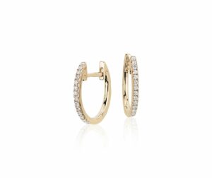 Petite Diamond Huggie Hoop Earrings in k Yellow Gold