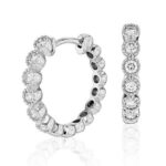 Petite Diamond Milgrain Hoop Earrings in k White Gold