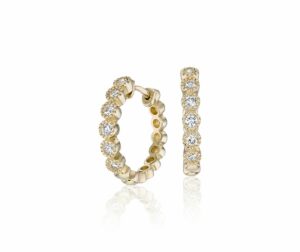 Petite Diamond Milgrain Hoop Earrings in k Yellow Gold