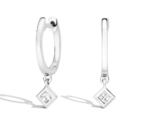 Princess Diamond Drop Huggie Earrings white gold