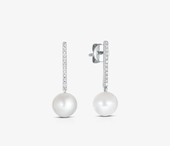 Diamond and Pearl Drop Earrings