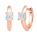 rose gold Lab Created Round Solitaire Knife Edge Huggies