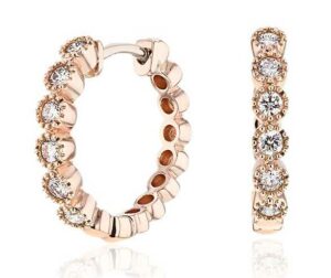 rose gold milgrain diamond huggie earrings