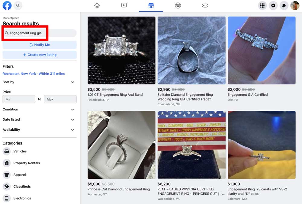 used engagement rings on facebook marketplace