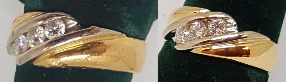 used yellow gold diamond ring before and after polishing