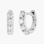 white gold Diamond mm Huggie Hoop Earrings