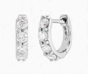 white gold Diamond mm Huggie Hoop Earrings