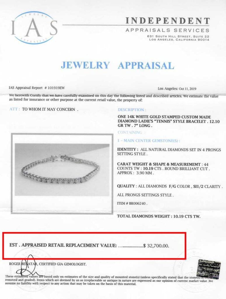 diamond bracelet appraisal