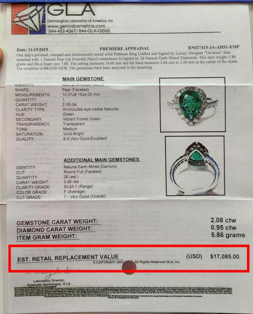 emerald ring appraisal